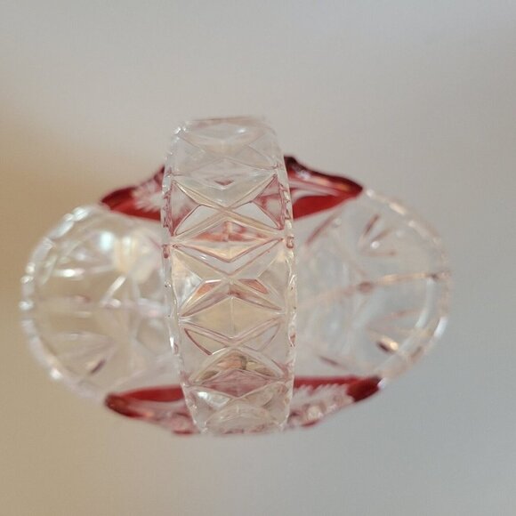 MINT ANNA HUTTE 24% CRYSTAL BASKET VASE RUBY RED FLASHED ON SIDES BLEIKRISTALL - Picture 6 of 6